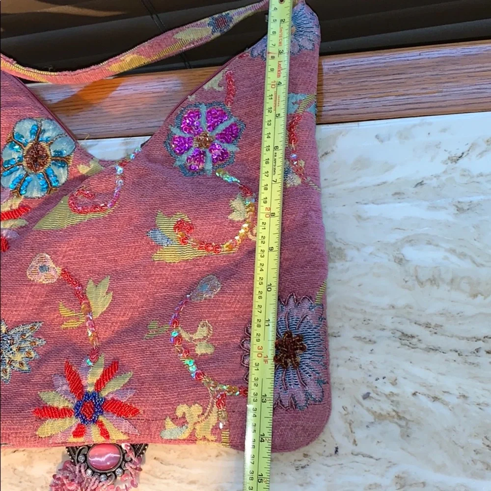 Boho Hippie Shoulder Purse Flowers & Sequins & Beads